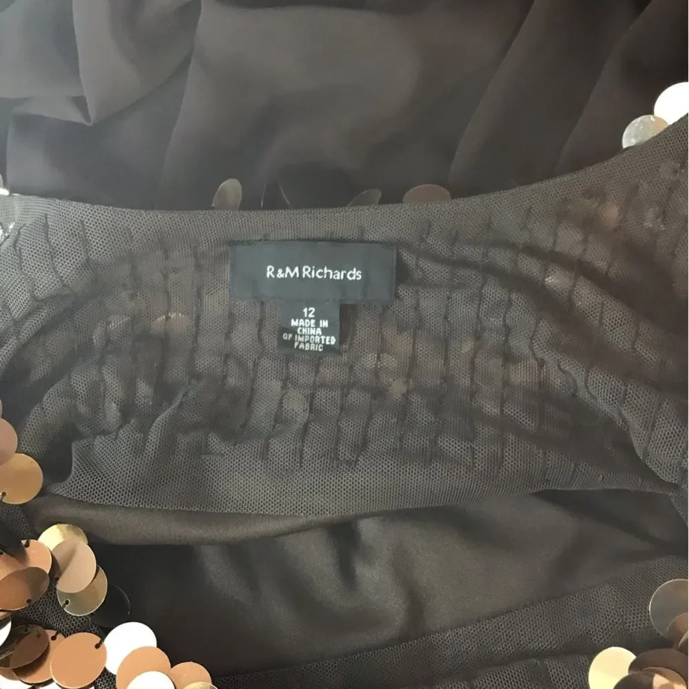 R&M Richards Gold Sequin Chocolate Tank Dress Bubble Hem Festive Concert Y2K 12 - Picture 9 of 11